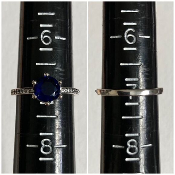 925 Solitaire Ring with Blue Crown-Set CZ - Picture 8 of 11